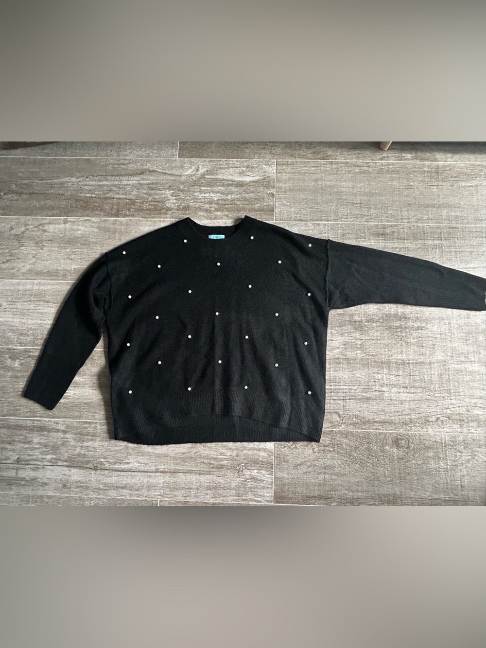 CeCe Black Knit Sweater with Pearl Accent